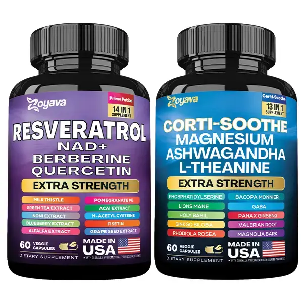 Boosted Balance Bundle - Zoyava Cortisol & Resveratrol All-in-One Multivitamin Bundle - Made in USA with Extra Strength Ingre...