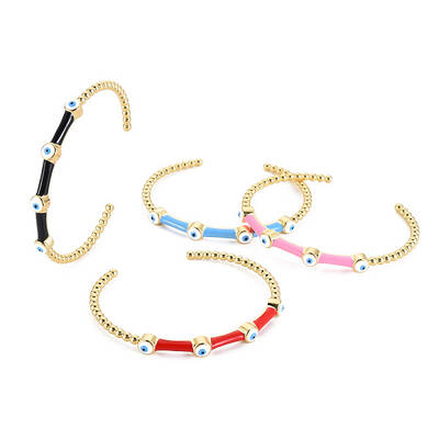 Evil Eye Enamel Open Cuff Bangle