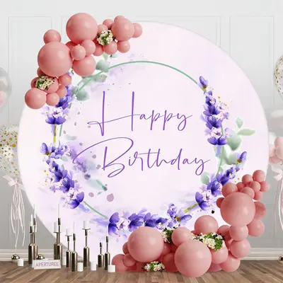 Light Purple Lavender Flowers Round Birthday Backdrop
