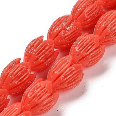 Synthetic Coral Dyed Carved Beads Strands