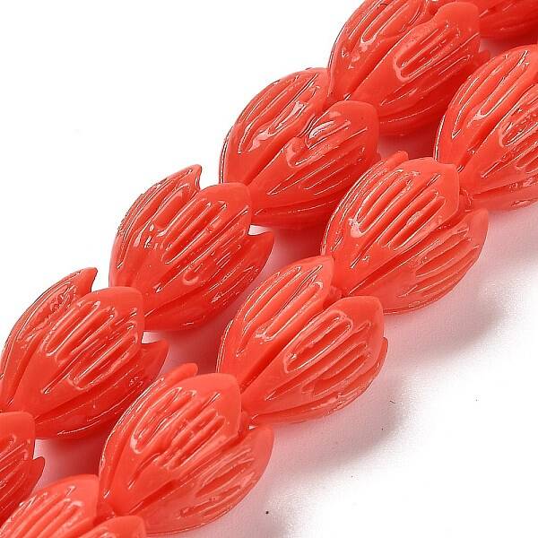 Synthetic Coral Dyed Carved Beads Strands
