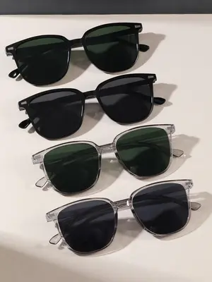 4 Pairs Summer Square Frame Sunglasses, New Personality Travel Accessories for Women & Men, Lightweight and Durable for Outdo...