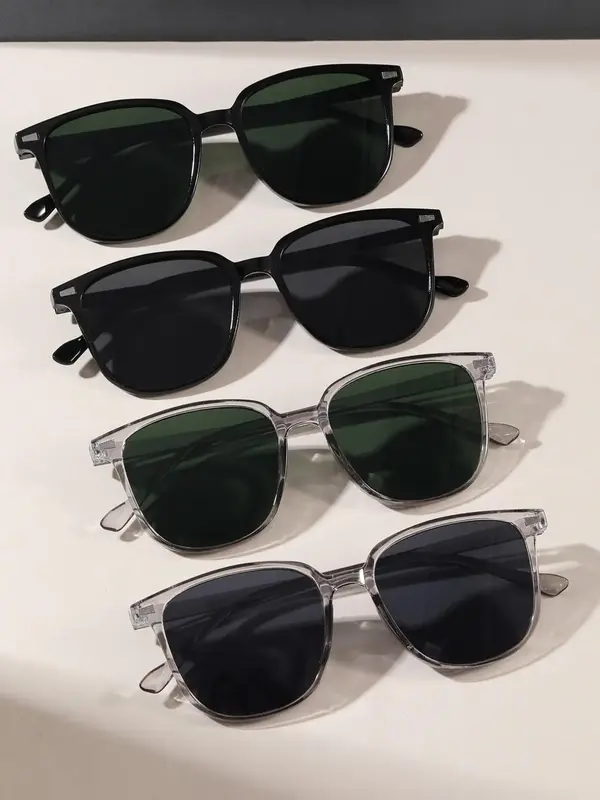 4 Pairs Summer Square Frame Sunglasses, New Personality Travel Accessories for Women & Men, Lightweight and Durable for Outdo...