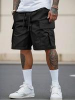 【Plus Size】 Solid Drawstring Waist Cargo Shorts, Casual Regular Fit Flap Pocket Shorts for Outdoor Wear, Men's Bottoms fo...