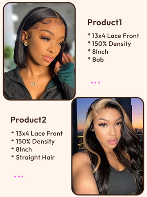 2 Wigs $155 for 13x4 Lace Front Bob 8Inch and 13x4 Lace Front Blonde Highlight Straight Hair 8Inch