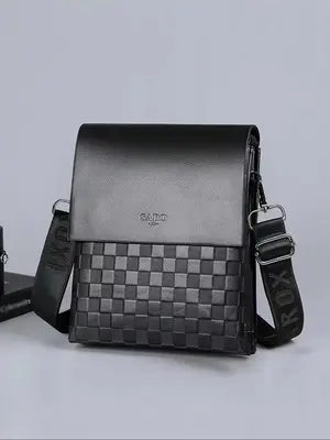 Men's Business Fashion PU Leather Crossbody Bag, Embossed Shoulder Bag for Work & Daily Used, Casual Trendy Versatile High-...