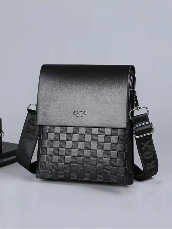 Men's Business Fashion PU Leather Crossbody Bag, Embossed Shoulder Bag for Work & Daily Used, Casual Trendy Versatile High-...