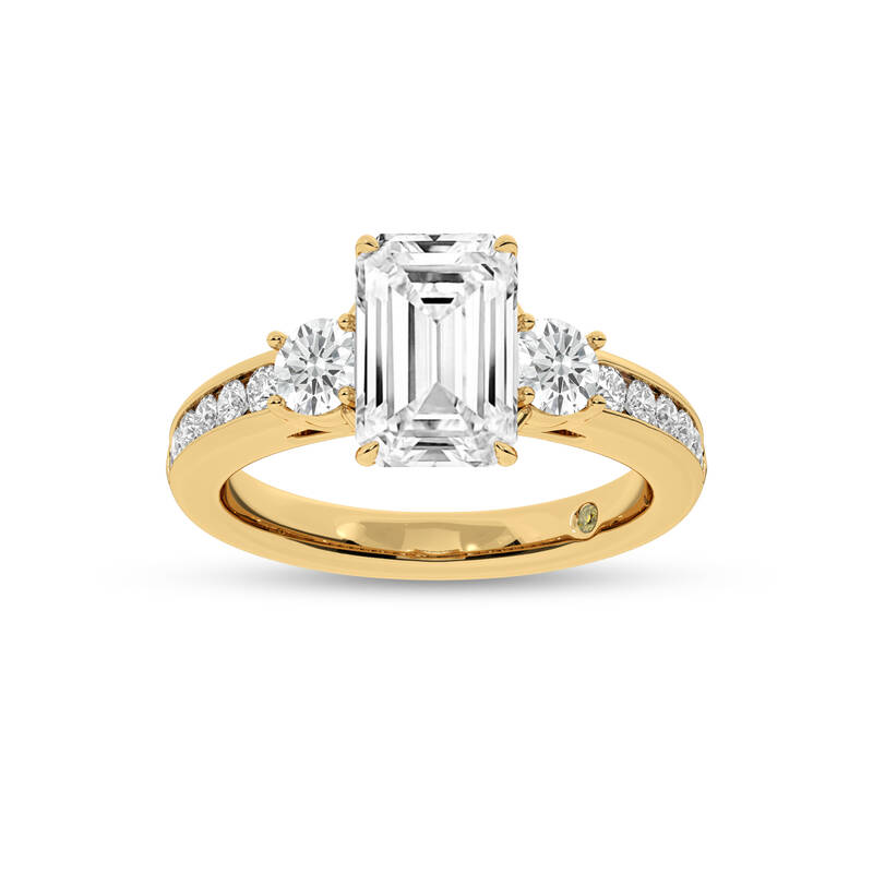 Aura Channel Set Half Coverage Three Stone Emerald Cut Lab Grown Diamond Engagement Ring | 10K Yellow Gold 3 CT. TW.