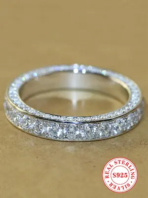 S925 Sterling Silver Fashion Elegant Moissanite Decorated Ring, Luxury Jewelry for Party, Daily Clothing Decor, Trendy Exquis...