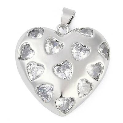 Rack Plating Heart Brass Micro Pave Clear Cubic Zirconia Pendants