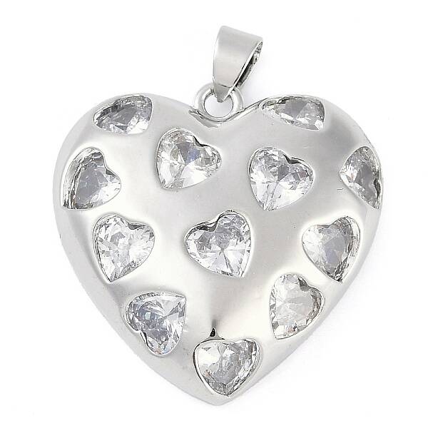Rack Plating Heart Brass Micro Pave Clear Cubic Zirconia Pendants