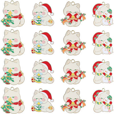 16Pcs 4 Styles Christmas Theme Alloy Enamel Pendants
