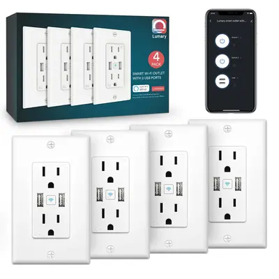 Lumary Smart Outlet USB in Wall Wi-Fi Socket (4PCS)