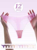 Women's Solid Color Thong, Soft Comfy Breathable Panty for Daily Wear, Women's Underwear for All Seasons, Ice Silk Seamless U...