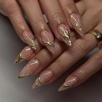 Short Almond Fake Nail, 24pcs Glossy Finish False Nail with Nail File & Tape, Press on Fake Nail for Women & Girls, Christma...