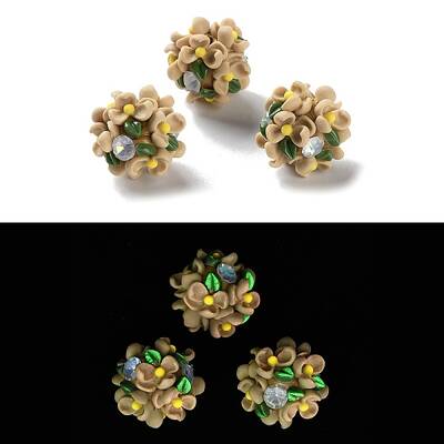 Luminous Polymer Clay Rhinestone Floral Ball Beads