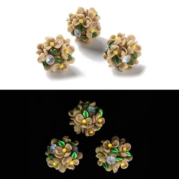 Luminous Polymer Clay Rhinestone Floral Ball Beads