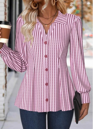 Modlily Light Pink Tummy Coverage Striped Long Sleeve Shirt - XXL