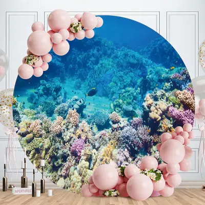 Aperturee Circle Coconut Beach Happy Birthday Backdrop | Round Backdrop Cover Diy | Circle Party Backdrop | Customized Backdr...