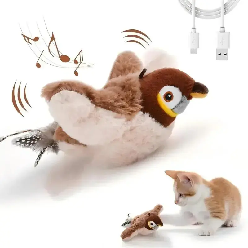 Interactive Flapping Bird Cat Toy, Non-flying Chirping Bird with Flapping Wings Simulation Bird Interactive Cat Toy for Kitte...