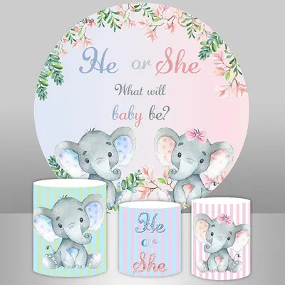 Aperturee Pink And Blue Elephant Round Baby Shower Decor Backdrop | Baby Shower Backdrop Ideas | Circle Backdrop Baby Shower ...