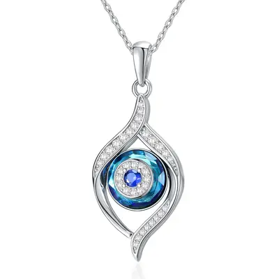 Sterling Silver Evil Eye Crystal Pendant Necklace