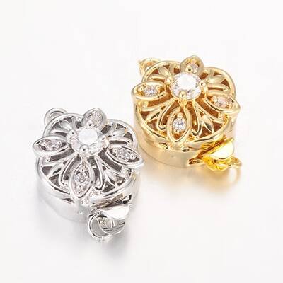 Hollow Flower Rack Plating Brass Micro Pave Cubic Zirconia Box Clasps