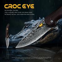 JoyRaining Handmade Folding Pocket Knife “CROC EYE” ,Damascus Steel Blade with 60 HRC Core Wood Handle,Your Permanent Out...