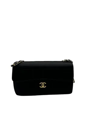 Pre-owned CHANEL Satin Crossbody Bags Black Chocolate Bar Crossbody Bag