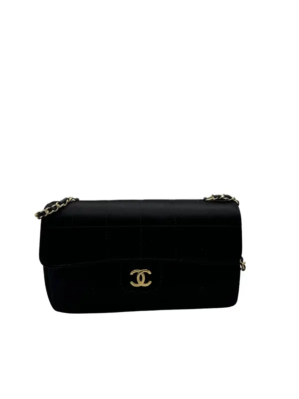 Pre-owned CHANEL Satin Crossbody Bags Black Chocolate Bar Crossbody Bag