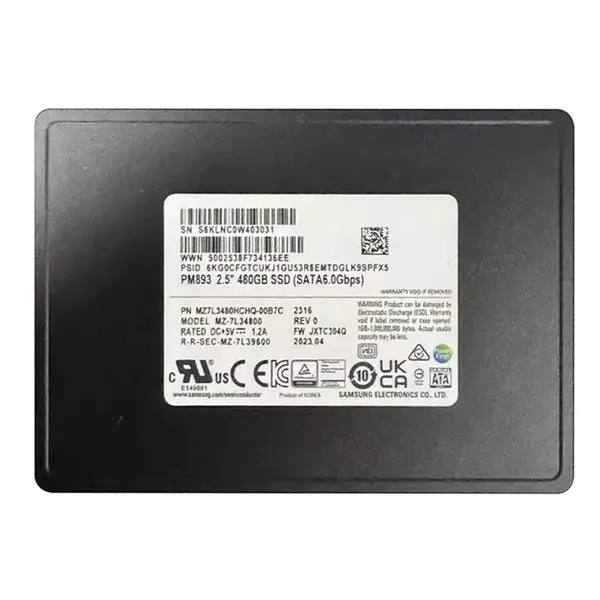 Samsung MZ7L3480HCHQ-00B7C | PM893 Series 480GB 2.5-inch 6GB/s SATA V-NAND TLC Solid State Drive
