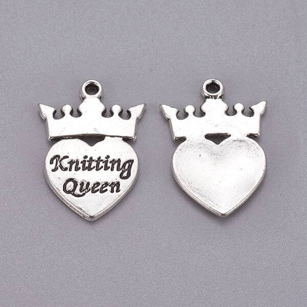 Tibetan Style Crown with Heart Carved Word Knitting Queen Alloy Pendants