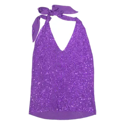 JAEGER Sequins Womens Halter Neck Top Purple V-Neck Sleeveless L