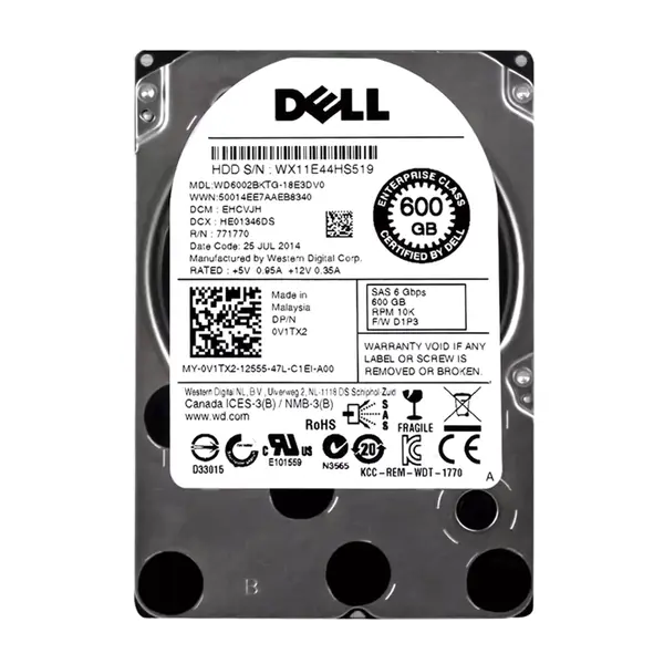 0V1TX2 Dell 600GB 6Gb/s SAS 10000 2.5-Inch Hard Drive