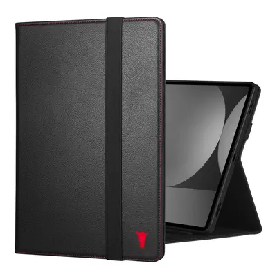 Samsung Galaxy Tab S9+ Leather Case - Black with Red Detail