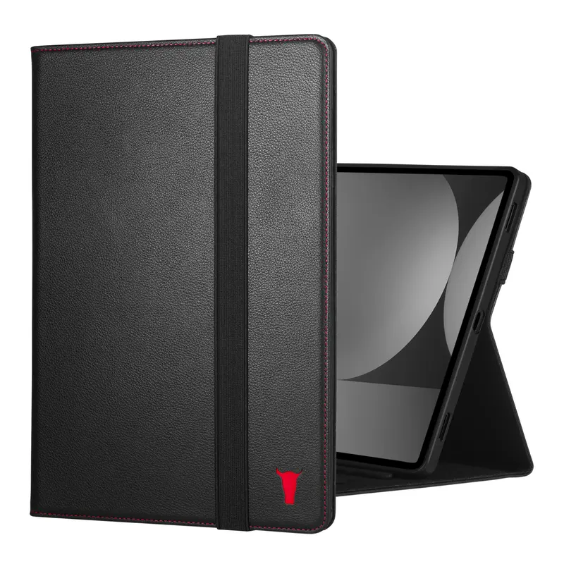 Samsung Galaxy Tab S9+ Leather Case - Black with Red Detail