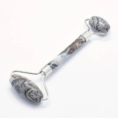 Natural Map Stone/Picasso Stone/Picasso Jasper Brass Face Massager