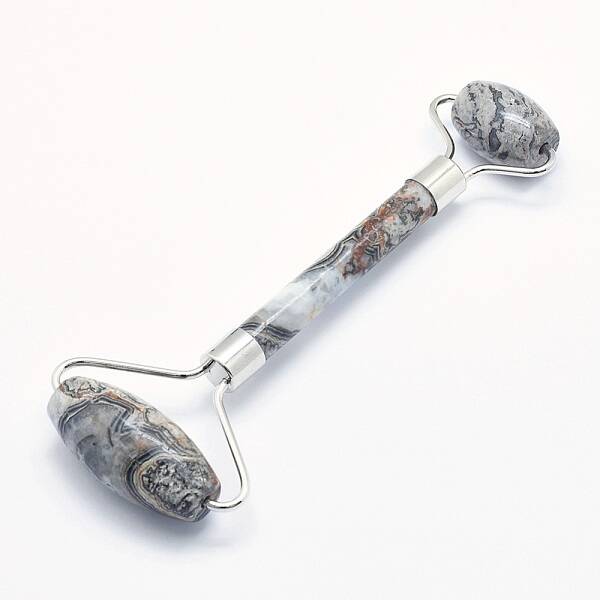 Natural Map Stone/Picasso Stone/Picasso Jasper Brass Face Massager