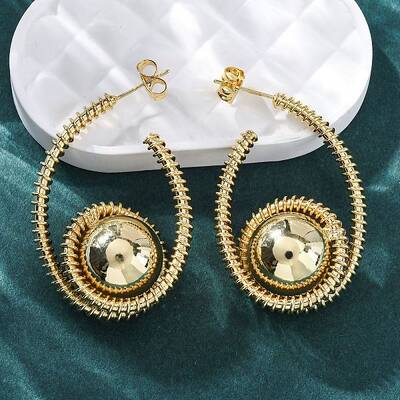 Spiral with Round Brass Stud Earrings