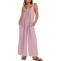 ZESICA Women's Sleeveless V Neck Jumpsuits Summer Casual Loose One Piece Overalls Oversized Wide Leg Rompers with Pockets