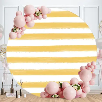 Aperturee Simple Yellow And White Round Birthday Party Backdrop
