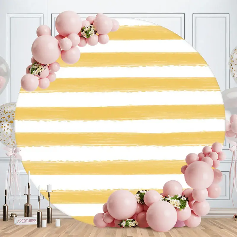Aperturee Simple Yellow And White Round Birthday Party Backdrop