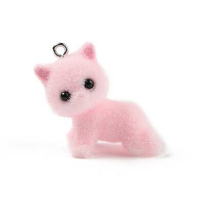 Flocking Resin Cute Kitten Pendants