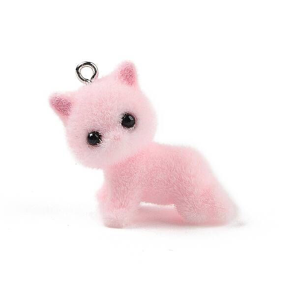 Flocking Resin Cute Kitten Pendants