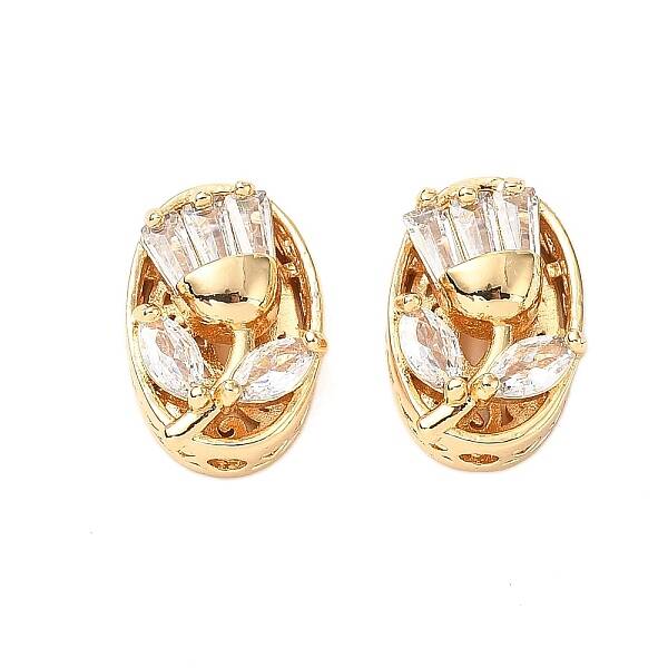 Brass Micro Pave Cubic Zirconia Beads