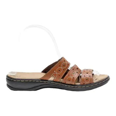 CLARKS Slider Sandals Brown Leather Womens UK 2.5