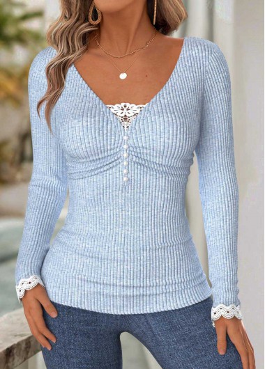 Modlily Light Blue Tummy Coverage Long Sleeve T Shirt - S
