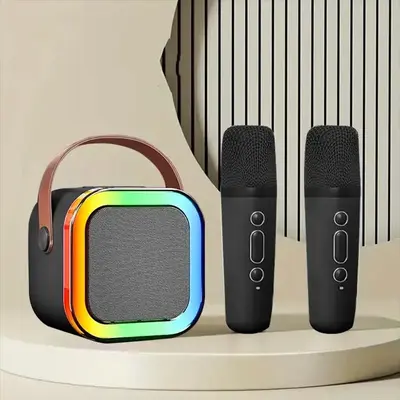 Portable Wireless Speaker with Microphone, Rechargeable LED Light Speaker with Microphone, Home Karaoke Machine for Home Part...