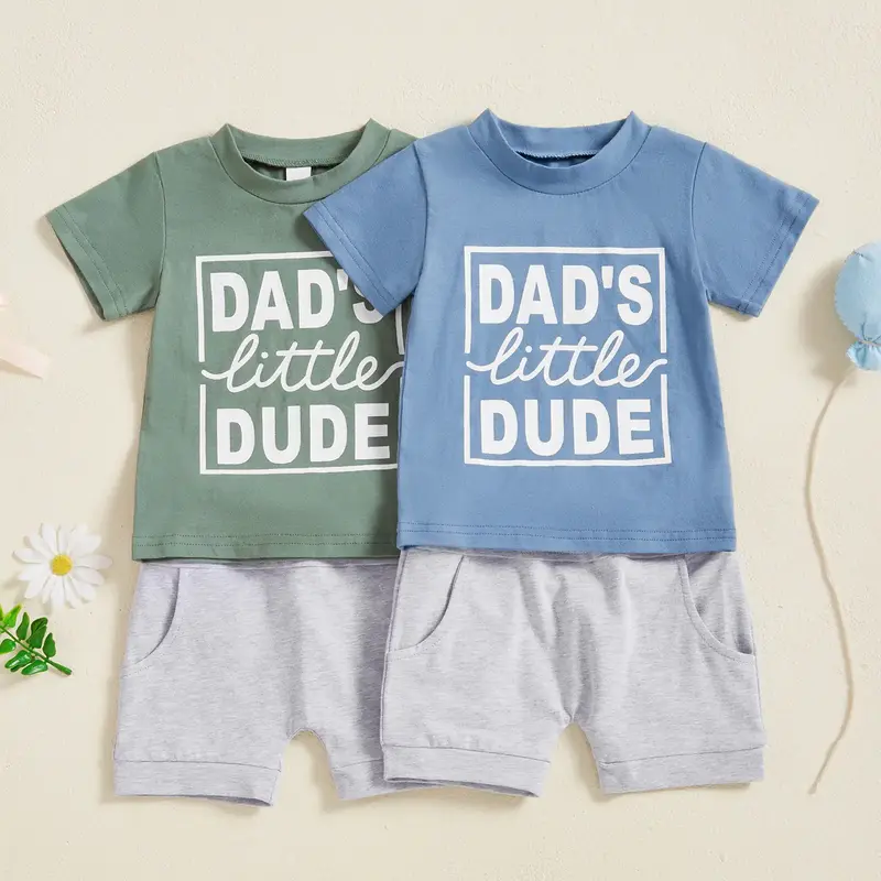 Kids Infant Toddler Baby Boy Summer Outfit Letter Printed Short Sleeve T-Shirt Tops and Solid Shorts Clothes 2PCS Set