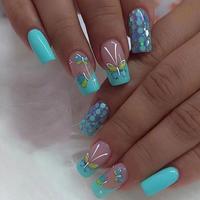 Butterfly Pattern Fake Nail & 1 Sheet Tape & 1 Count Nail File, 24pcs/set Fashion Press on Nails for Women & Girls DIY Nail ...